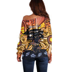 Australia Mother's Day Personalised Off Shoulder Sweater Kangaroo With Aboriginal Tree Art