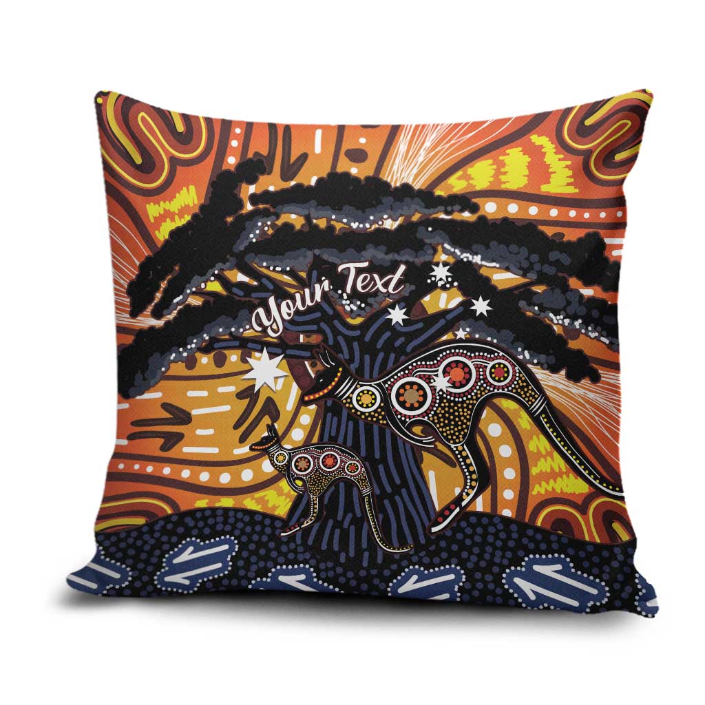 Australia Mother's Day Personalised Pillow Cover Kangaroo With Aboriginal Tree Art