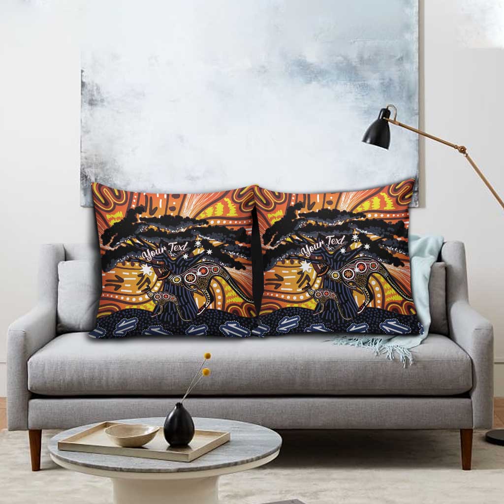 Australia Mother's Day Personalised Pillow Cover Kangaroo With Aboriginal Tree Art