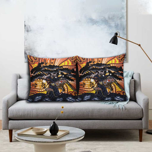 Australia Mother's Day Personalised Pillow Cover Kangaroo With Aboriginal Tree Art