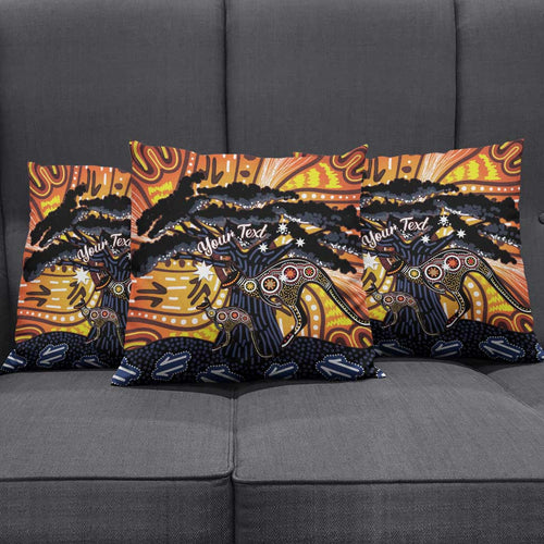Australia Mother's Day Personalised Pillow Cover Kangaroo With Aboriginal Tree Art
