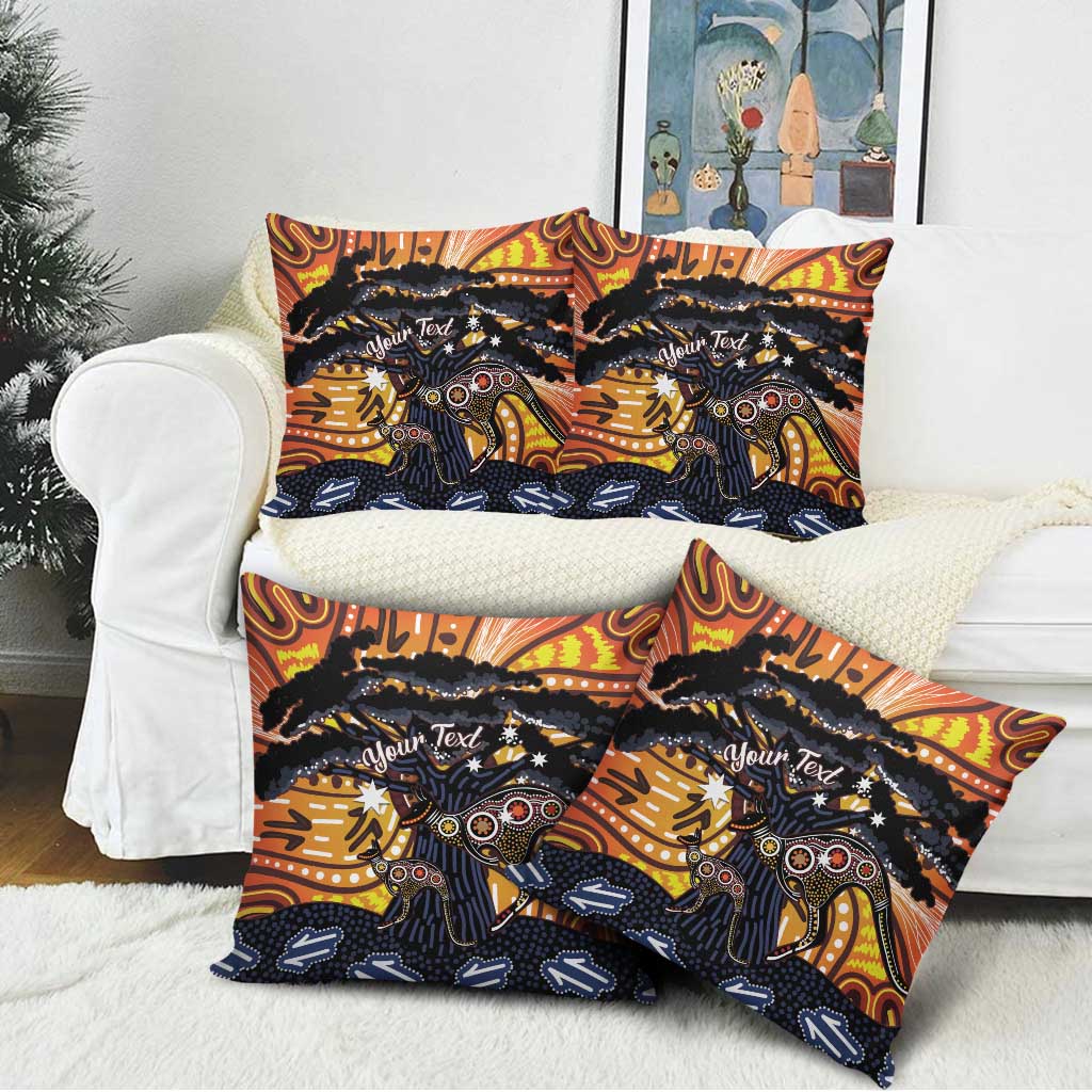 Australia Mother's Day Personalised Pillow Cover Kangaroo With Aboriginal Tree Art