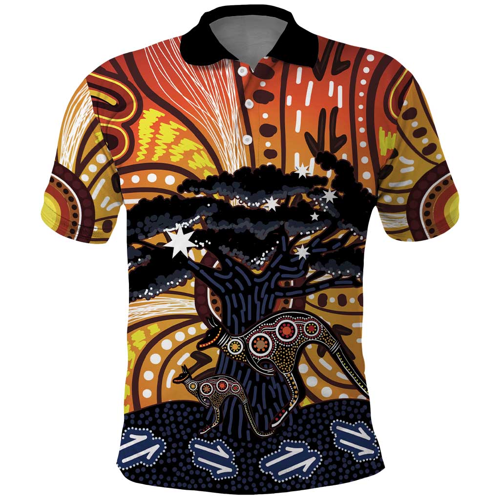 Australia Mother's Day Personalised Polo Shirt Kangaroo With Aboriginal Tree Art