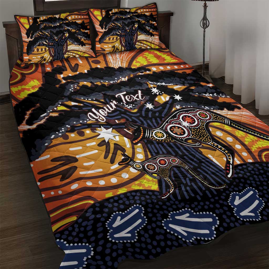 Australia Mother's Day Personalised Quilt Bed Set Kangaroo With Aboriginal Tree Art