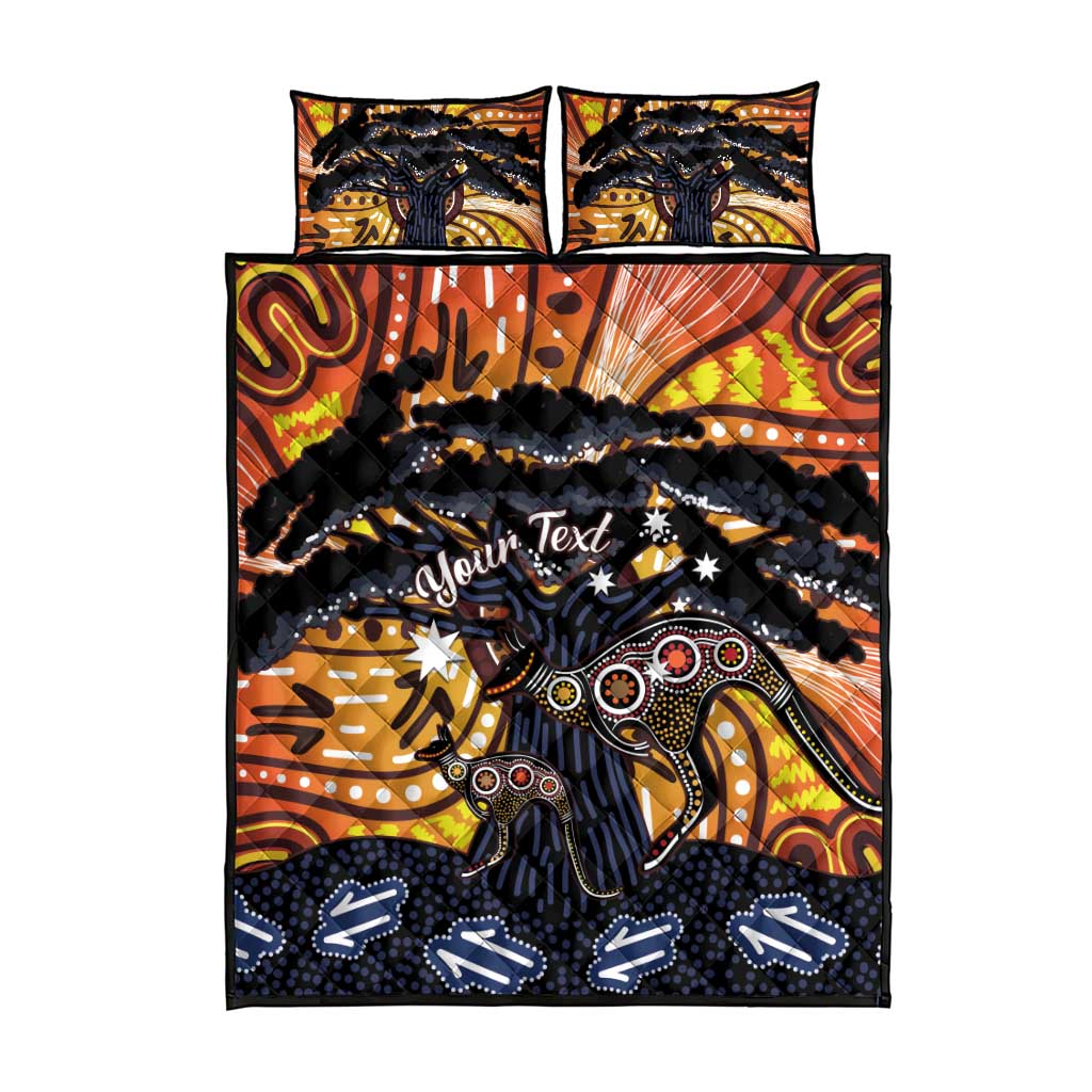 Australia Mother's Day Personalised Quilt Bed Set Kangaroo With Aboriginal Tree Art