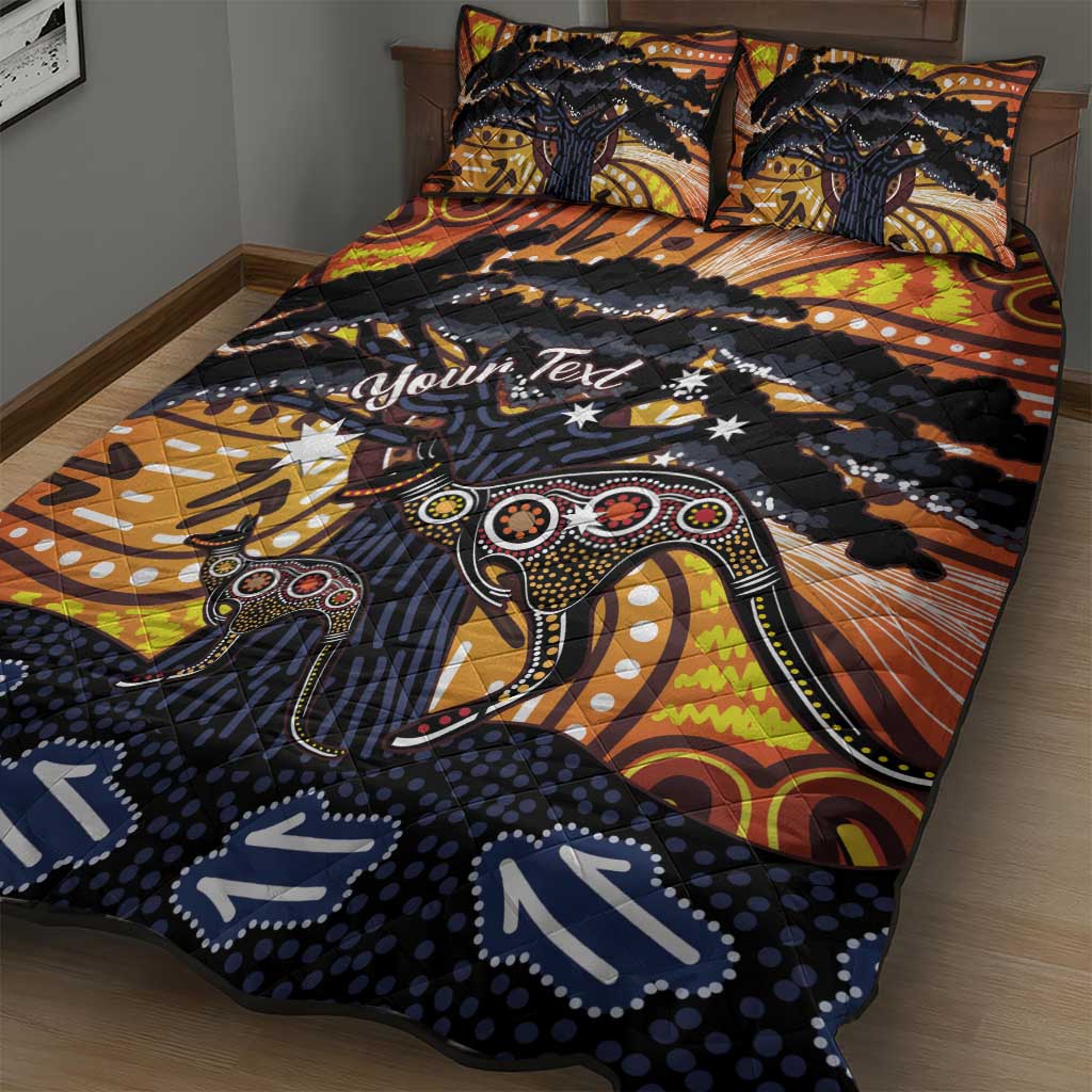 Australia Mother's Day Personalised Quilt Bed Set Kangaroo With Aboriginal Tree Art