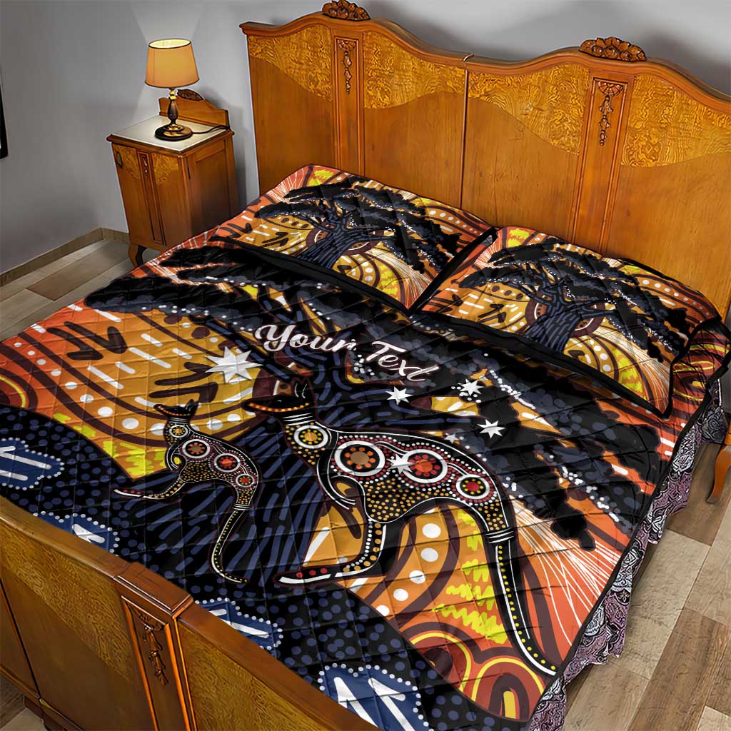 Australia Mother's Day Personalised Quilt Bed Set Kangaroo With Aboriginal Tree Art
