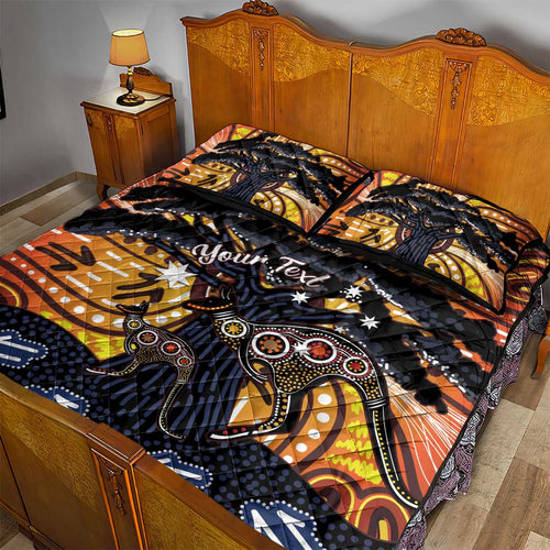 Australia Mother's Day Personalised Quilt Bed Set Kangaroo With Aboriginal Tree Art