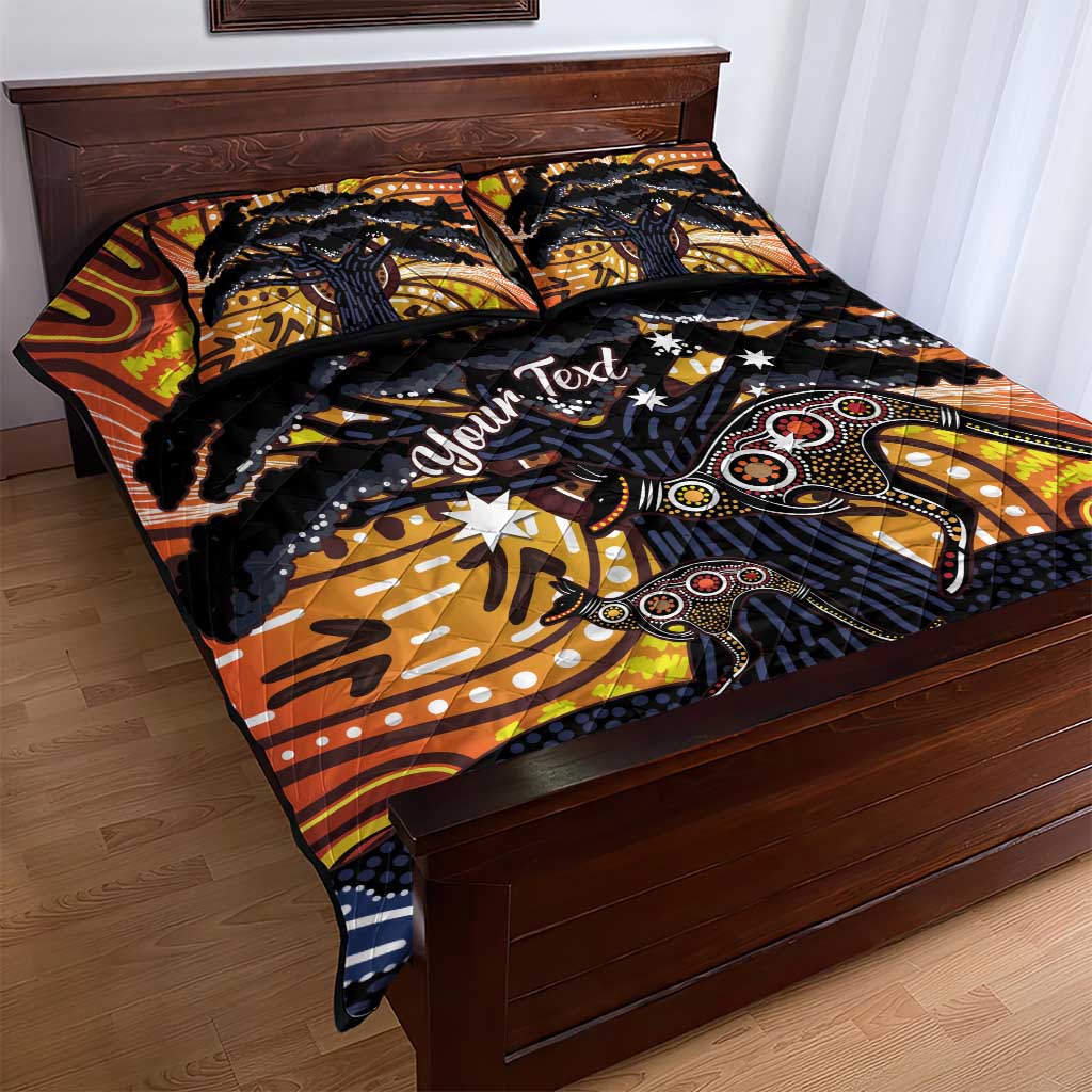 Australia Mother's Day Personalised Quilt Bed Set Kangaroo With Aboriginal Tree Art