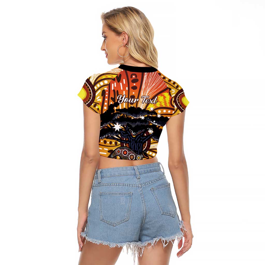 Australia Mother's Day Personalised Raglan Cropped T Shirt Kangaroo With Aboriginal Tree Art