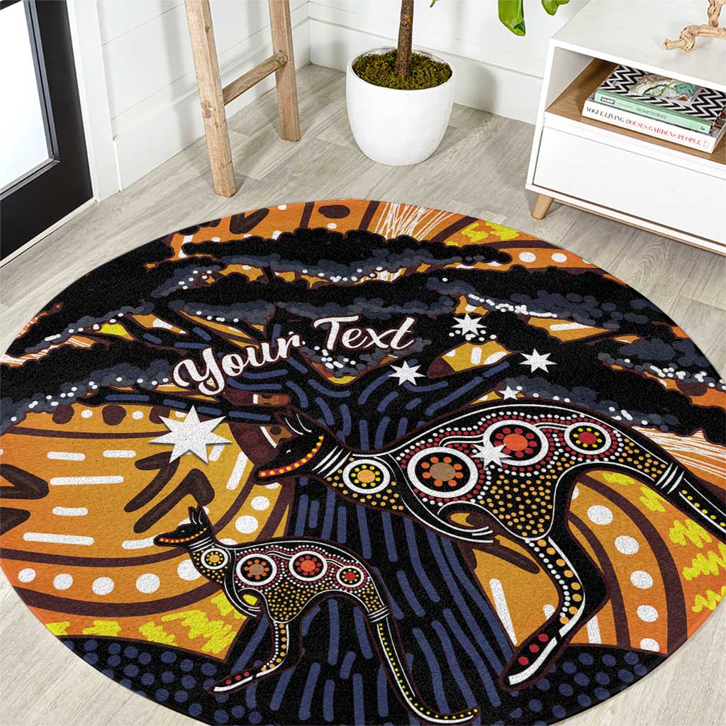 Australia Mother's Day Personalised Round Carpet Kangaroo With Aboriginal Tree Art
