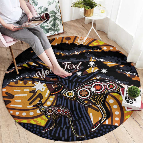 Australia Mother's Day Personalised Round Carpet Kangaroo With Aboriginal Tree Art