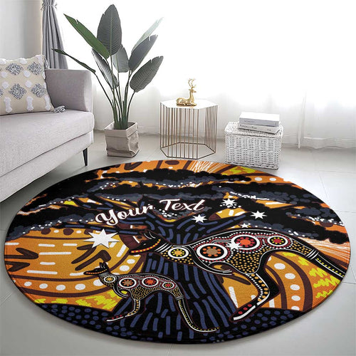 Australia Mother's Day Personalised Round Carpet Kangaroo With Aboriginal Tree Art