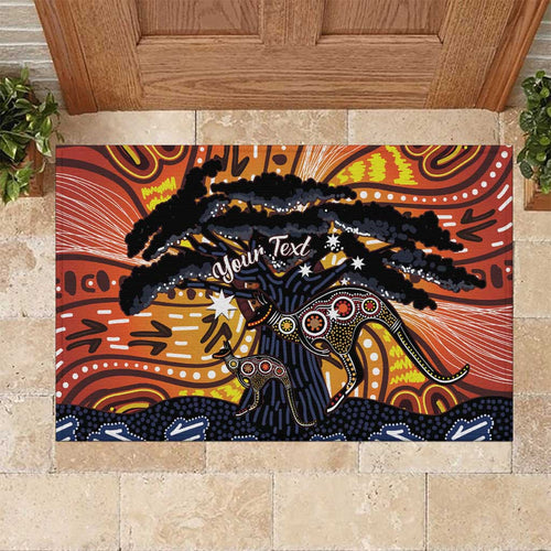 Australia Mother's Day Personalised Rubber Doormat Kangaroo With Aboriginal Tree Art