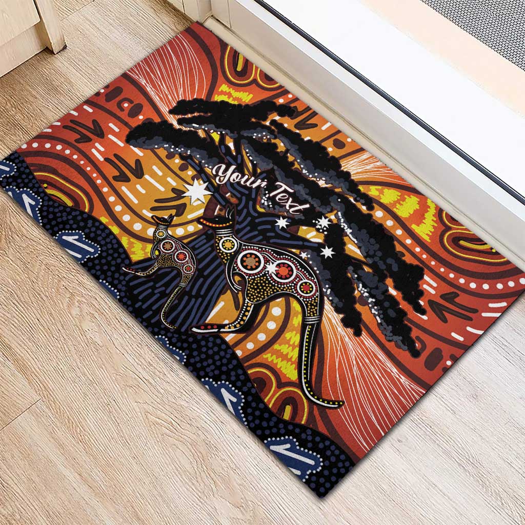 Australia Mother's Day Personalised Rubber Doormat Kangaroo With Aboriginal Tree Art