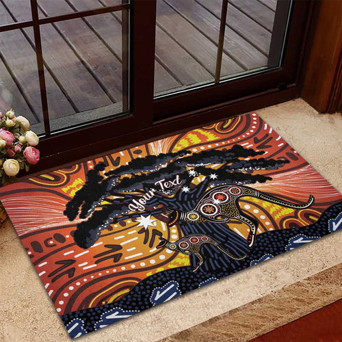 Australia Mother's Day Personalised Rubber Doormat Kangaroo With Aboriginal Tree Art