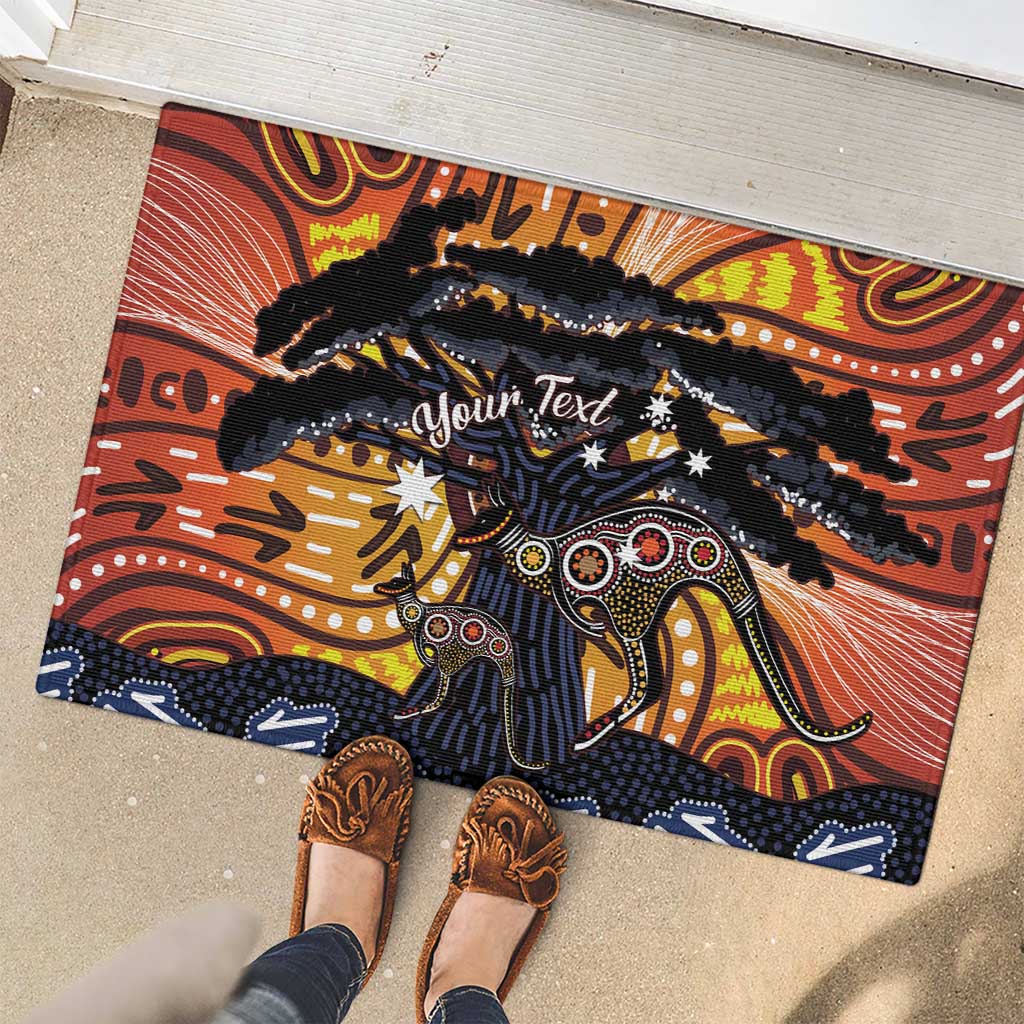 Australia Mother's Day Personalised Rubber Doormat Kangaroo With Aboriginal Tree Art
