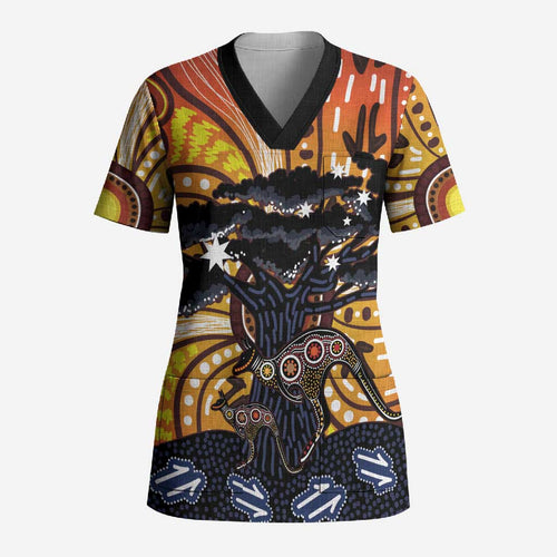 Australia Mother's Day Personalised Scrub Top Kangaroo With Aboriginal Tree Art