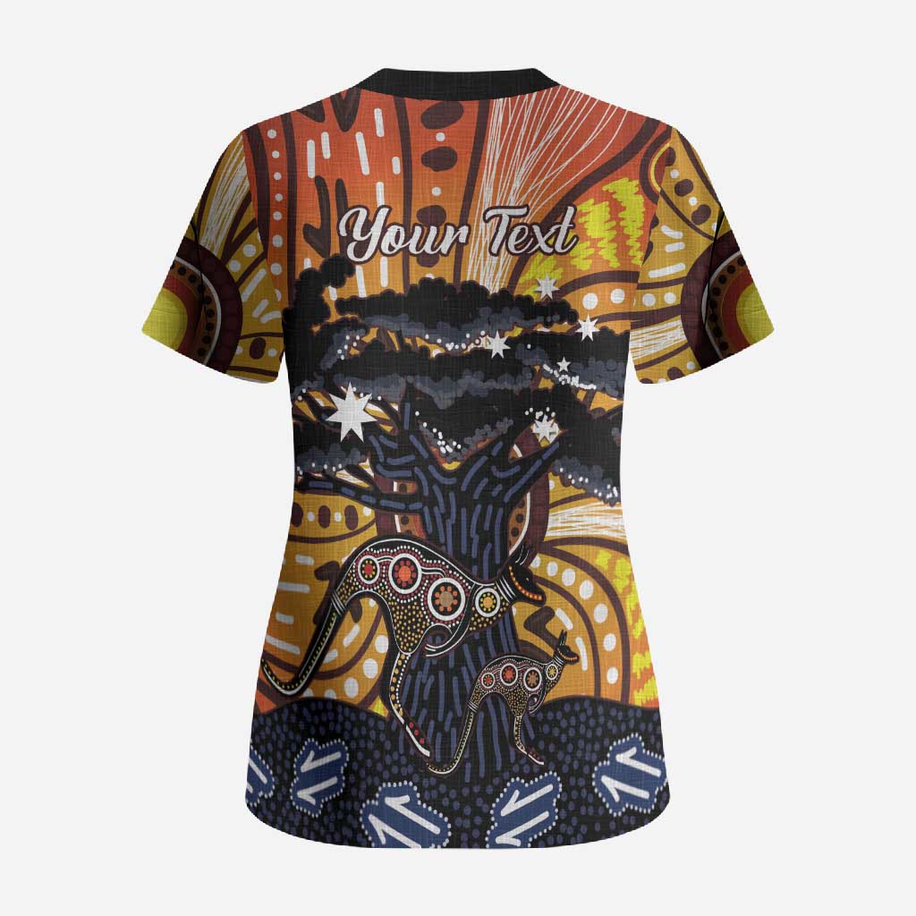 Australia Mother's Day Personalised Scrub Top Kangaroo With Aboriginal Tree Art
