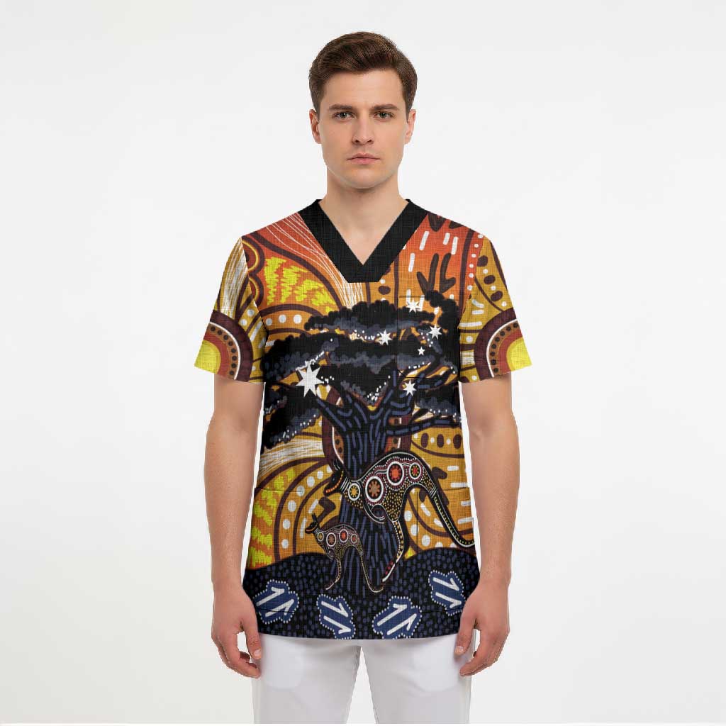 Australia Mother's Day Personalised Scrub Top Kangaroo With Aboriginal Tree Art