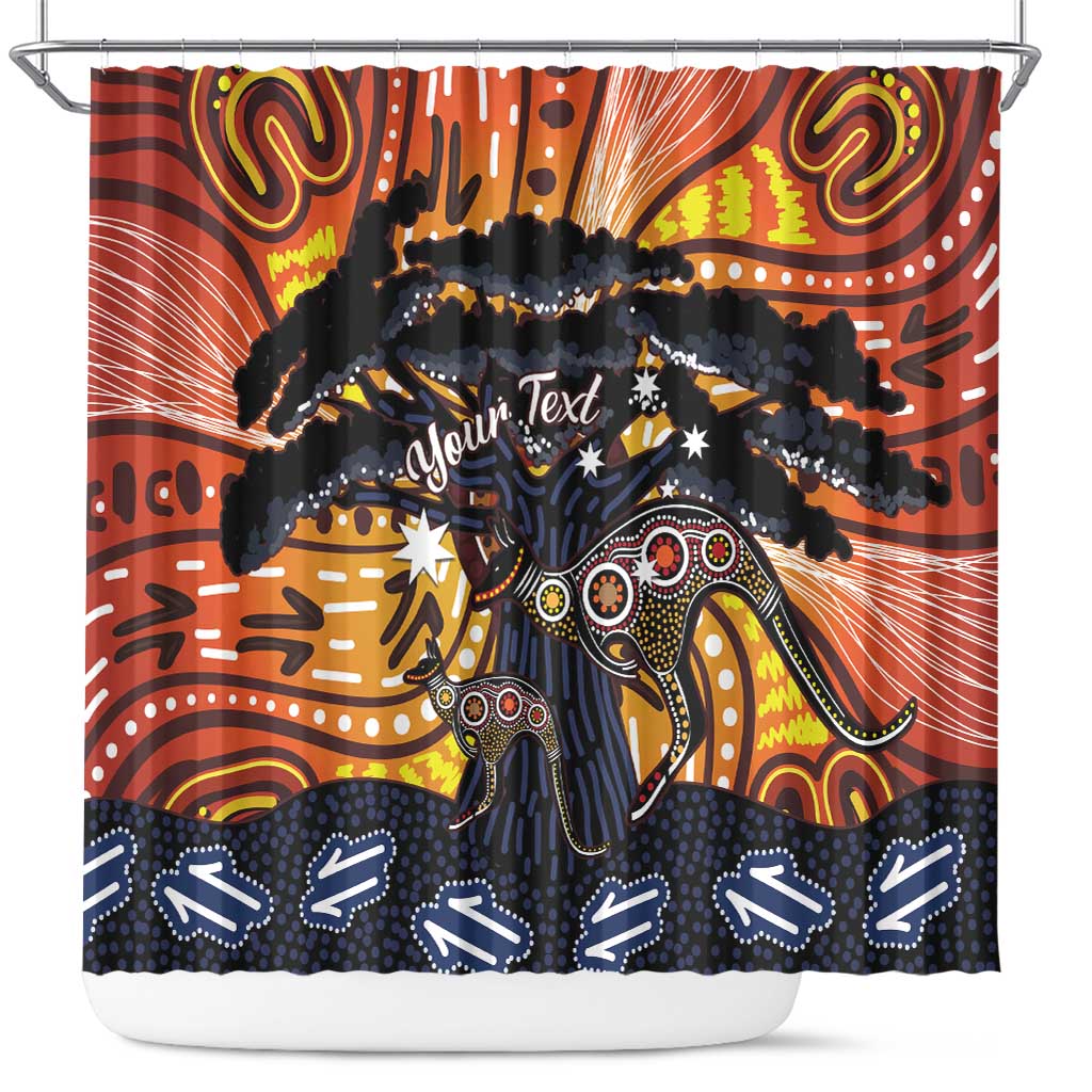 Australia Mother's Day Personalised Shower Curtain Kangaroo With Aboriginal Tree Art
