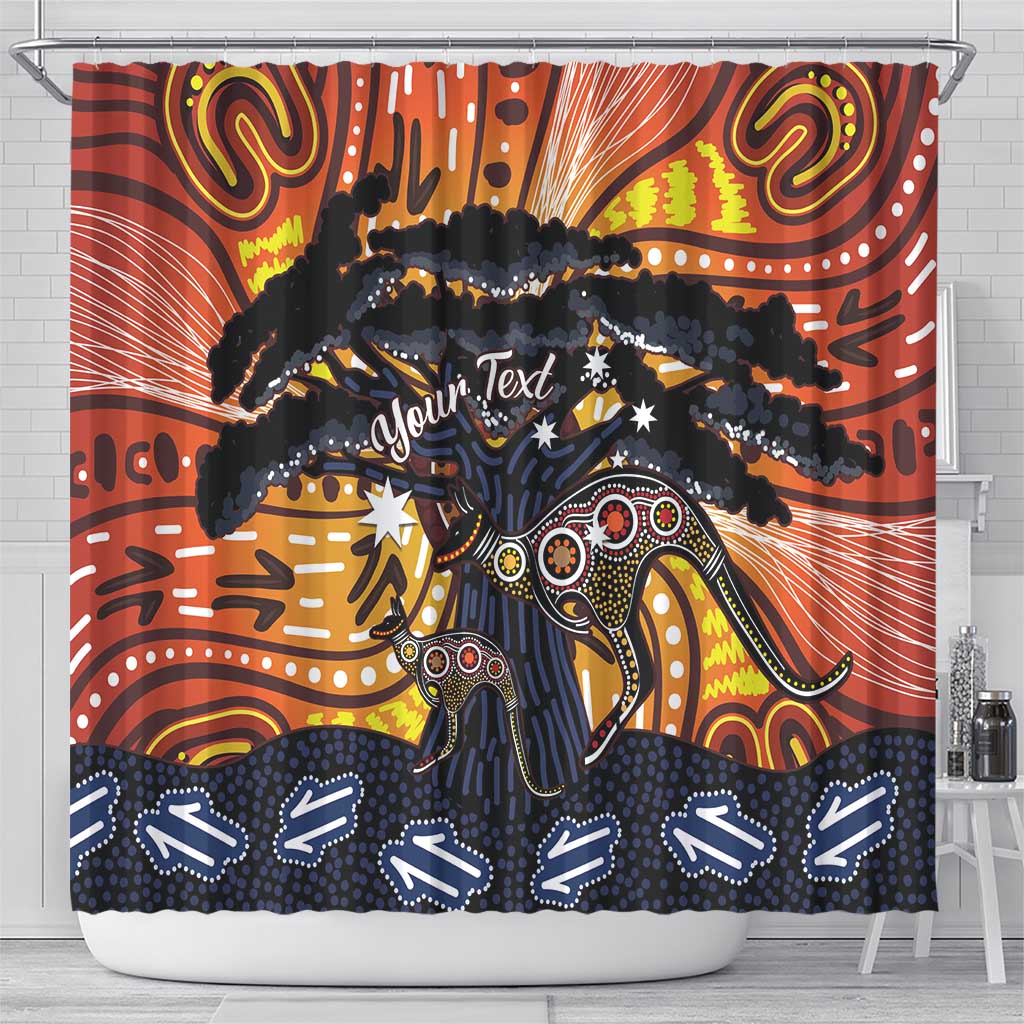 Australia Mother's Day Personalised Shower Curtain Kangaroo With Aboriginal Tree Art
