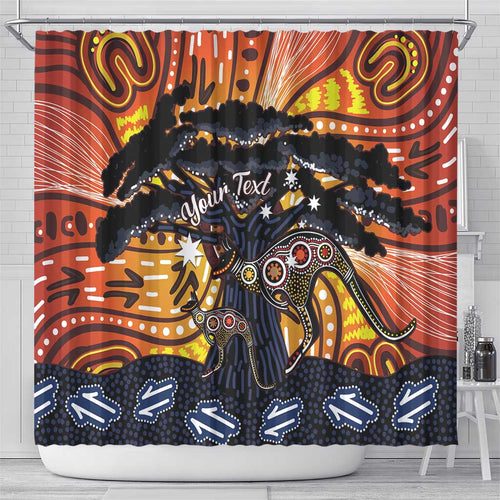 Australia Mother's Day Personalised Shower Curtain Kangaroo With Aboriginal Tree Art