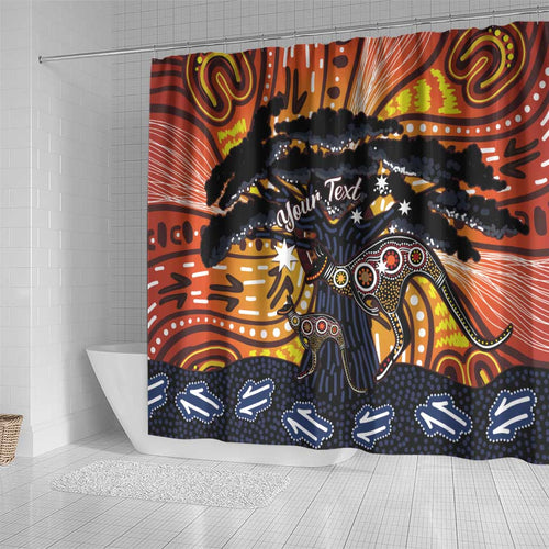 Australia Mother's Day Personalised Shower Curtain Kangaroo With Aboriginal Tree Art