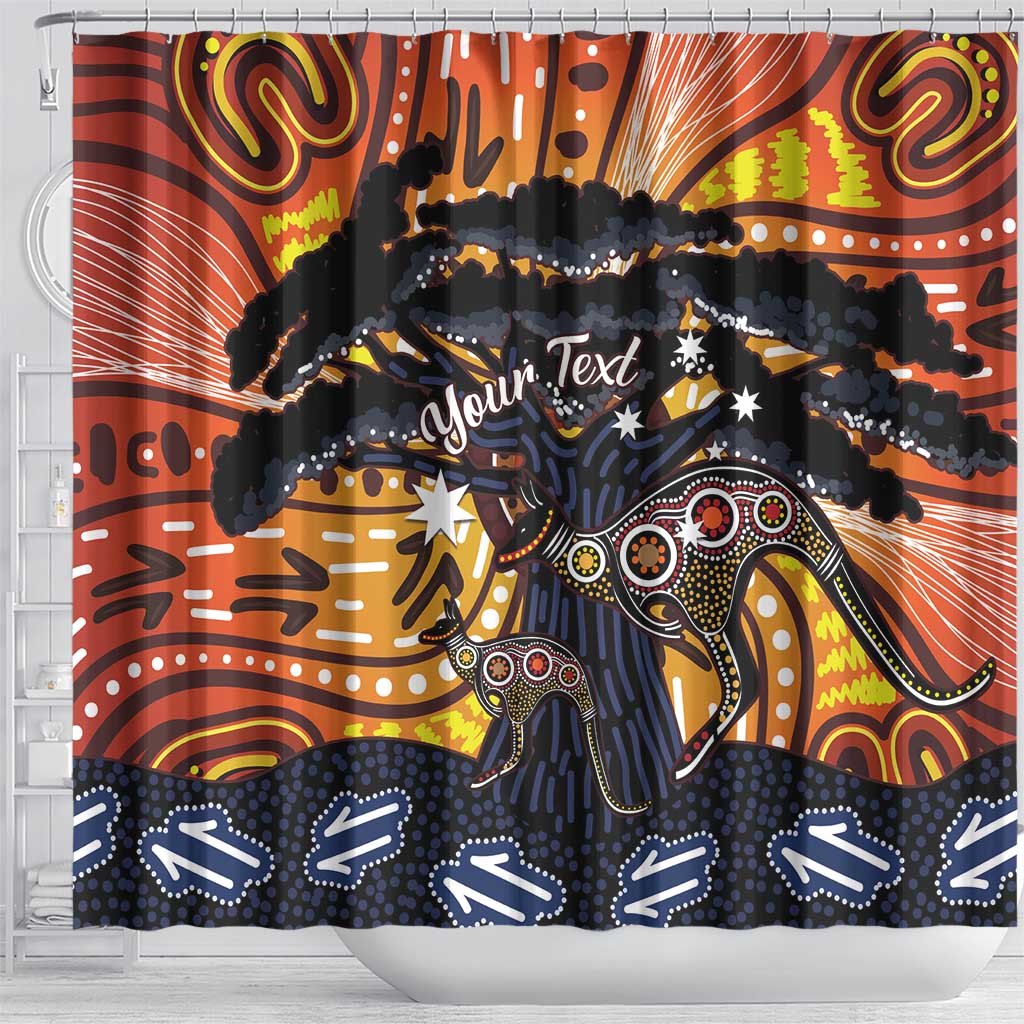 Australia Mother's Day Personalised Shower Curtain Kangaroo With Aboriginal Tree Art