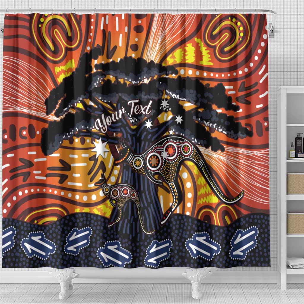 Australia Mother's Day Personalised Shower Curtain Kangaroo With Aboriginal Tree Art