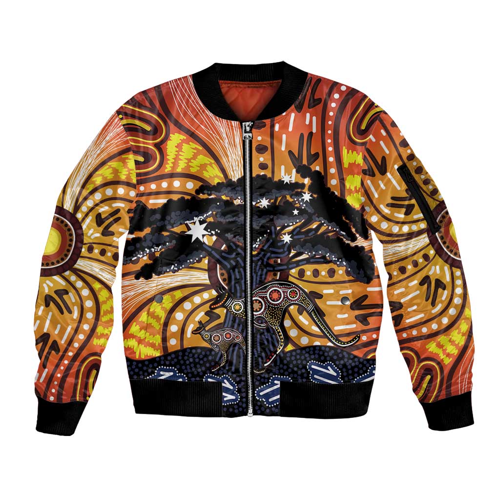 Australia Mother's Day Personalised Sleeve Zip Bomber Jacket Kangaroo With Aboriginal Tree Art