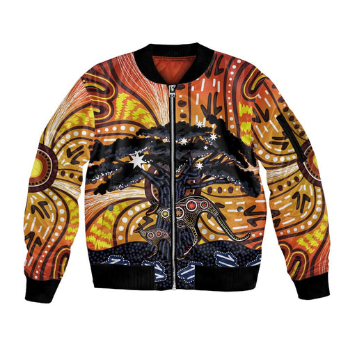 Australia Mother's Day Personalised Sleeve Zip Bomber Jacket Kangaroo With Aboriginal Tree Art