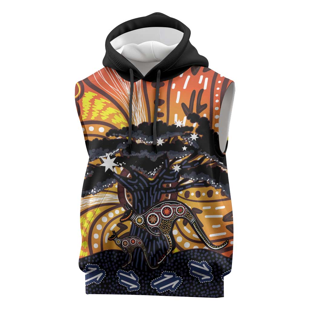 Australia Mother's Day Personalised Sleeveless Hoodie Kangaroo With Aboriginal Tree Art