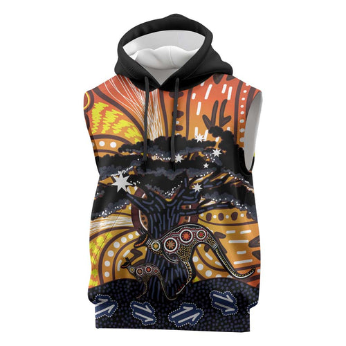 Australia Mother's Day Personalised Sleeveless Hoodie Kangaroo With Aboriginal Tree Art