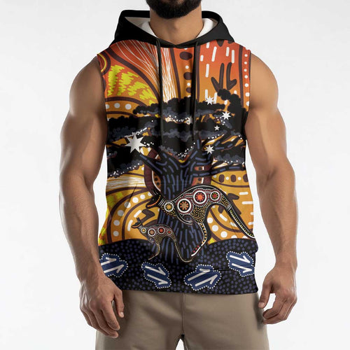 Australia Mother's Day Personalised Sleeveless Hoodie Kangaroo With Aboriginal Tree Art