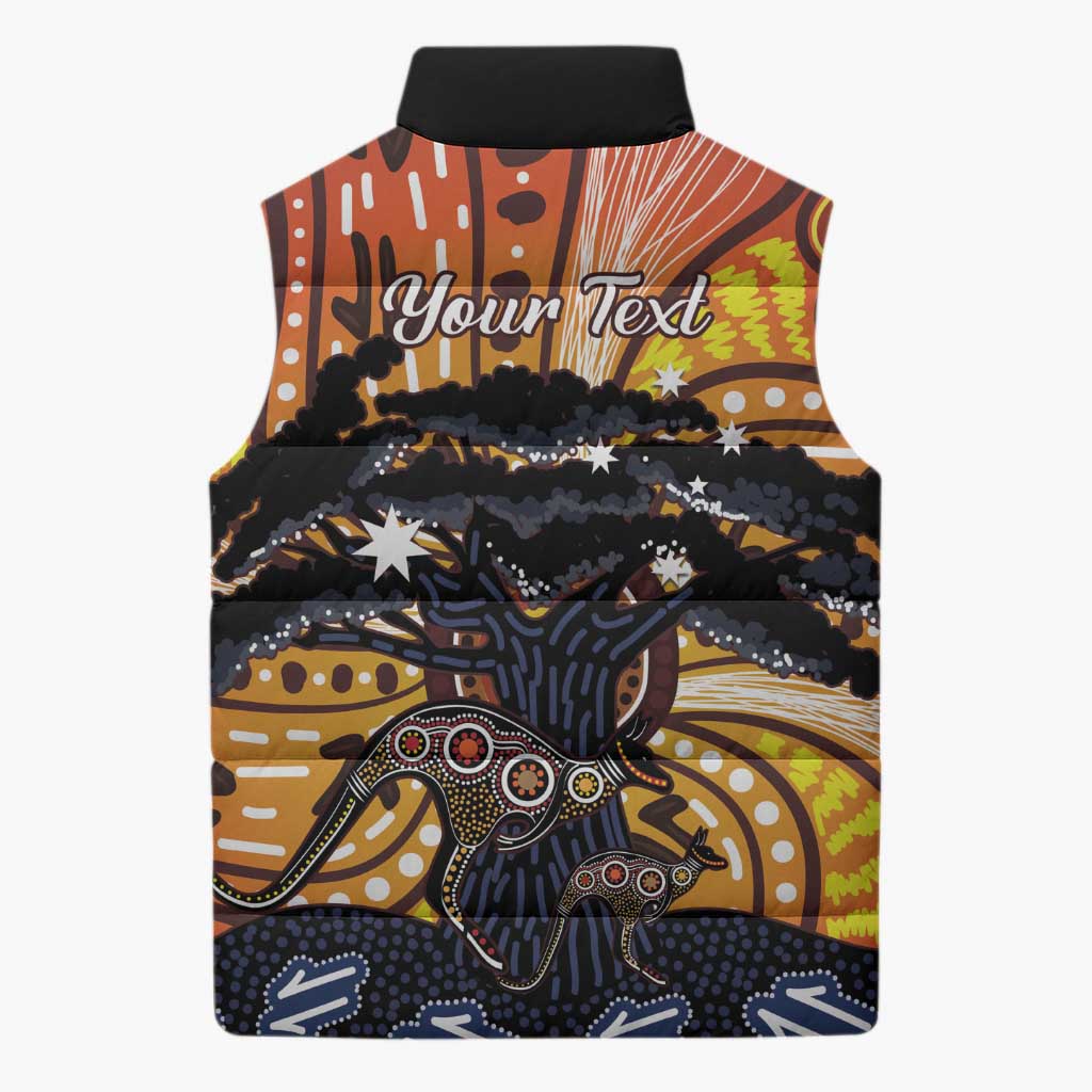 Australia Mother's Day Personalised Sleeveless Puffer Jacket Kangaroo With Aboriginal Tree Art