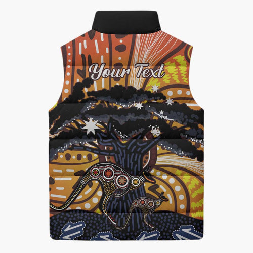 Australia Mother's Day Personalised Sleeveless Puffer Jacket Kangaroo With Aboriginal Tree Art