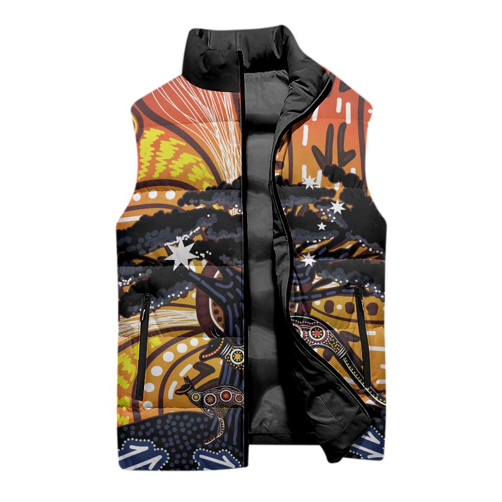 Australia Mother's Day Personalised Sleeveless Puffer Jacket Kangaroo With Aboriginal Tree Art