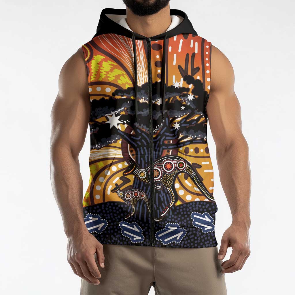 Australia Mother's Day Personalised Sleeveless Zip Hoodie Kangaroo With Aboriginal Tree Art