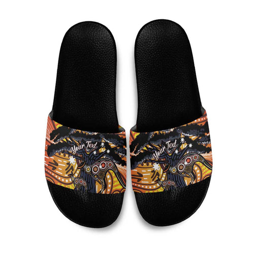 Australia Mother's Day Personalised Slide Sandals Kangaroo With Aboriginal Tree Art