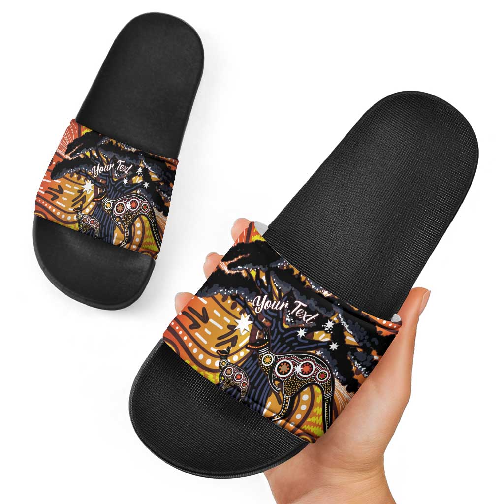 Australia Mother's Day Personalised Slide Sandals Kangaroo With Aboriginal Tree Art