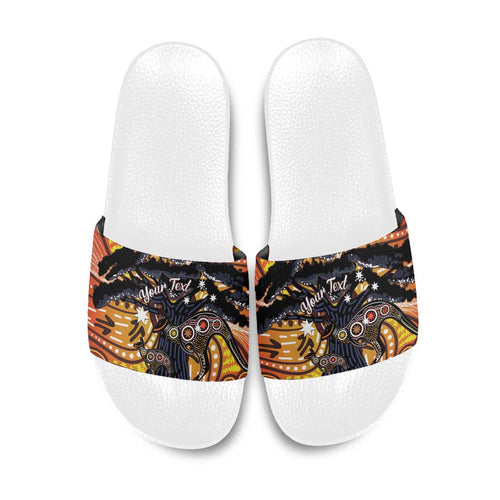 Australia Mother's Day Personalised Slide Sandals Kangaroo With Aboriginal Tree Art