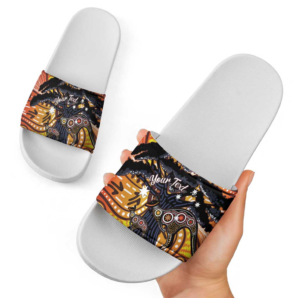 Australia Mother's Day Personalised Slide Sandals Kangaroo With Aboriginal Tree Art