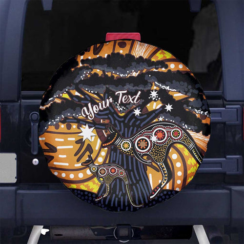 Australia Mother's Day Personalised Spare Tire Cover Kangaroo With Aboriginal Tree Art