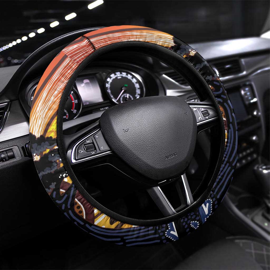 Australia Mother's Day Steering Wheel Cover Kangaroo With Aboriginal Tree Art