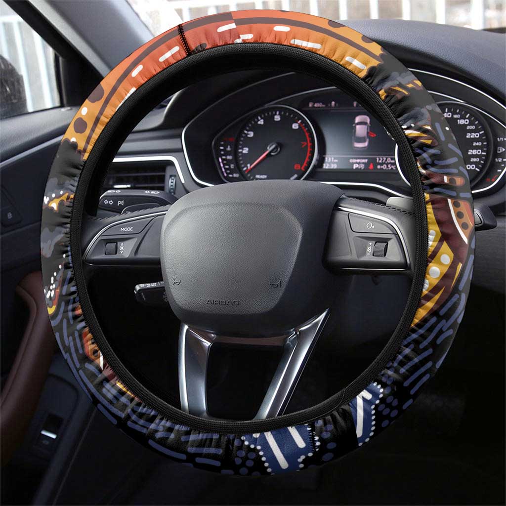 Australia Mother's Day Steering Wheel Cover Kangaroo With Aboriginal Tree Art