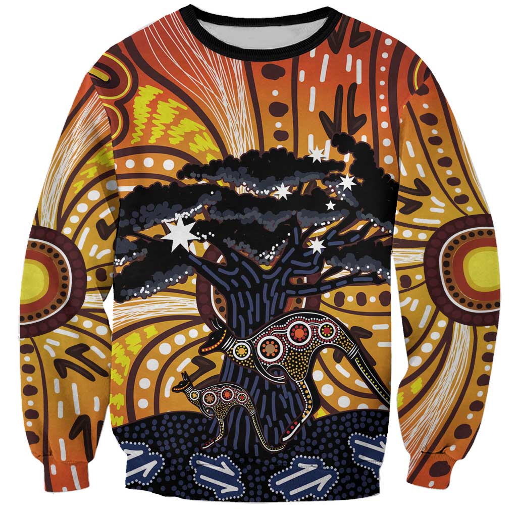 Australia Mother's Day Personalised Sweatshirt Kangaroo With Aboriginal Tree Art