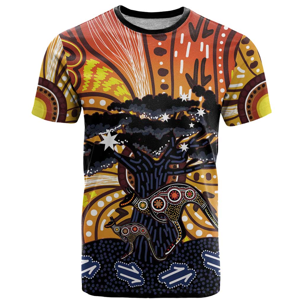 Australia Mother's Day Personalised T Shirt Kangaroo With Aboriginal Tree Art