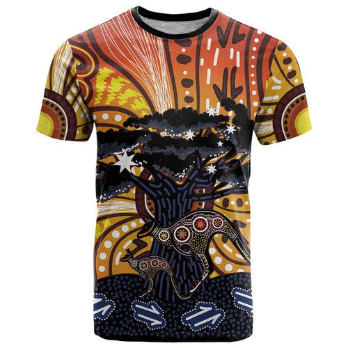 Australia Mother's Day Personalised T Shirt Kangaroo With Aboriginal Tree Art