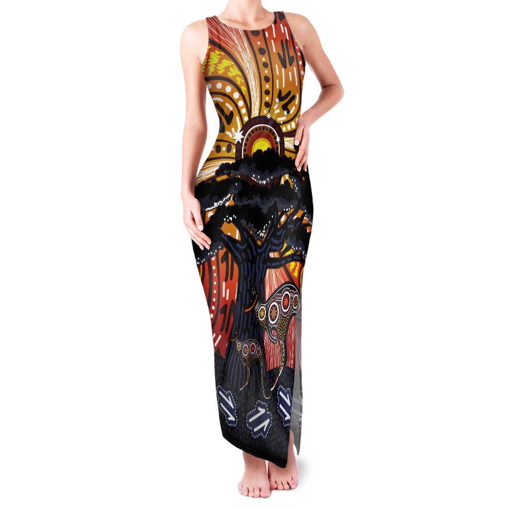 Australia Mother's Day Personalised Tank Maxi Dress Kangaroo With Aboriginal Tree Art